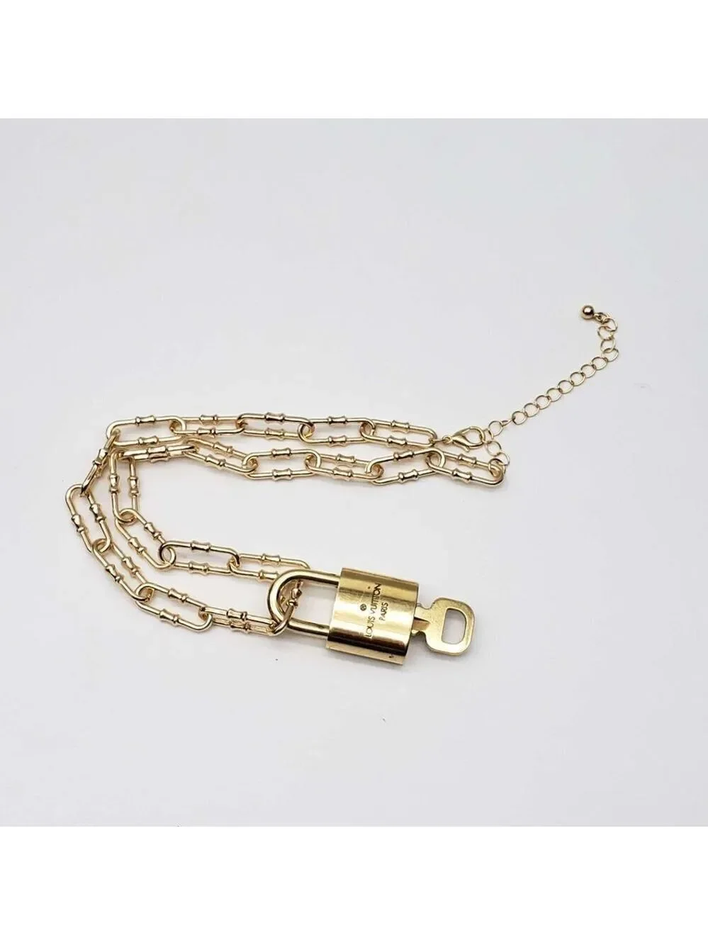 Authentic Louis Vuitton Lock and Key Gold Color with Gold Plated Chain Necklace